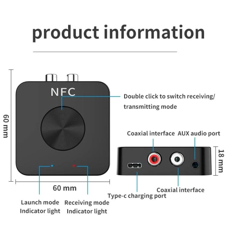 BT-21 NFC Bluetooth 5.0 Receiver & Transmitter RCA 3.5mm AUX Audio Adapter