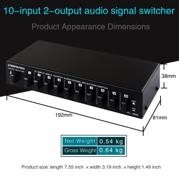 B059 10 In 2 Out / 2 In 10 Out 2-Way RCA Switch Audio Frequency Signal Select Shift Device Loudspeaker Box My Store