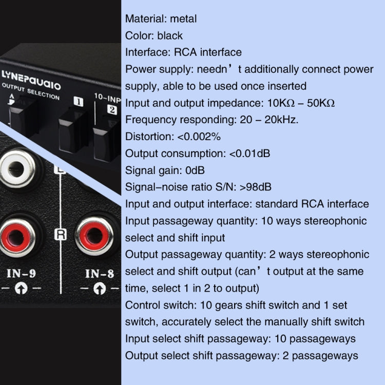 B059 10 In 2 Out / 2 In 10 Out 2-Way RCA Switch Audio Frequency Signal Select Shift Device Loudspeaker Box