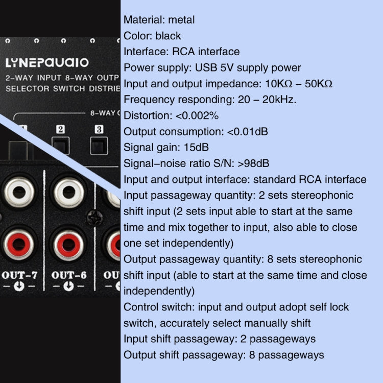 2 In 8 Out RCA Audio Frequency Signal Select Switch Distributor-Reluova