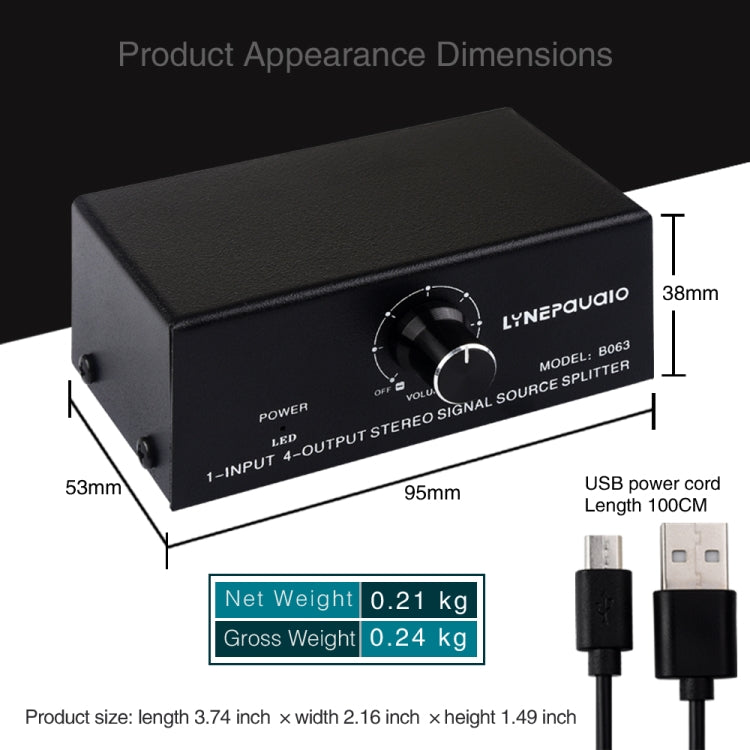 1 In 4 Out Audio Frequency Signal Distribute Device Non Consumption Output RCA Interface