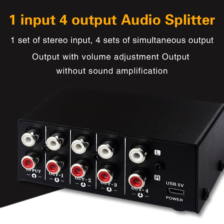 1 In 4 Out Audio Frequency Signal Distribute Device Non Consumption Output RCA Interface