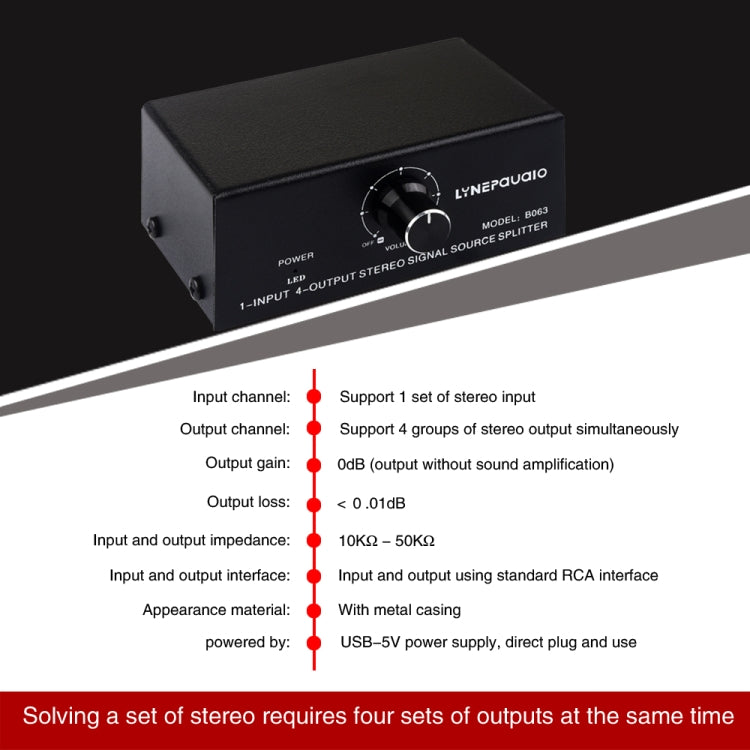 1 In 4 Out Audio Frequency Signal Distribute Device Non Consumption Output RCA Interface