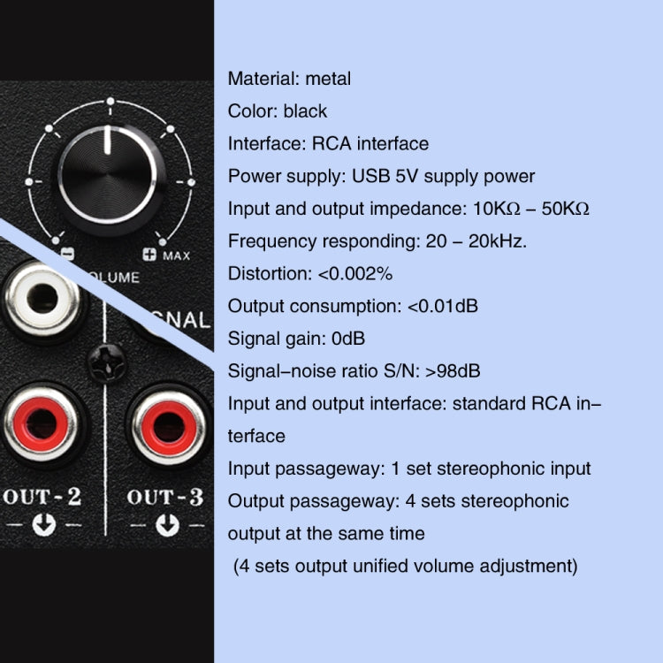 1 In 4 Out Audio Frequency Signal Distribute Device Non Consumption Output RCA Interface