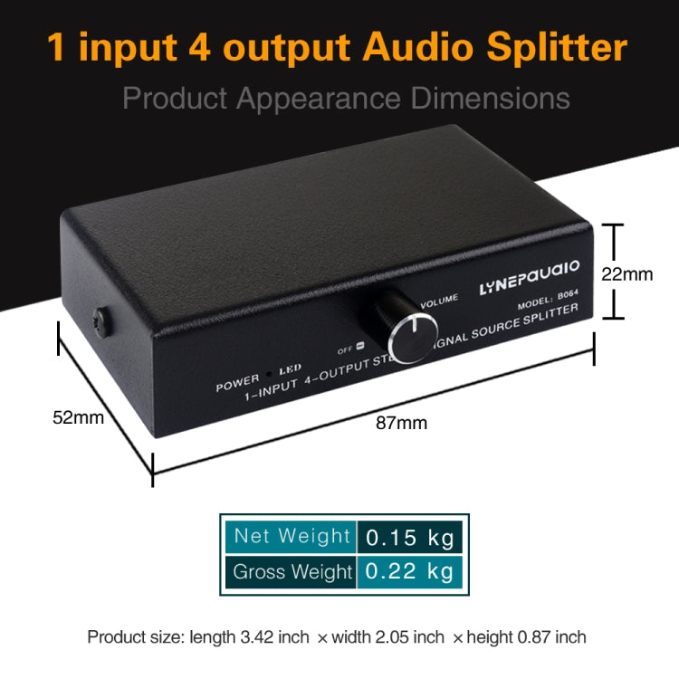 1 In 4 Out Audio Frequency Signal Splitter Distribute Device, Non Consumption, 3.5mm Interface Output