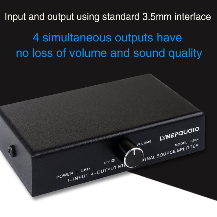 1 In 4 Out Audio Frequency Signal Splitter Distribute Device, Non Consumption, 3.5mm Interface Output