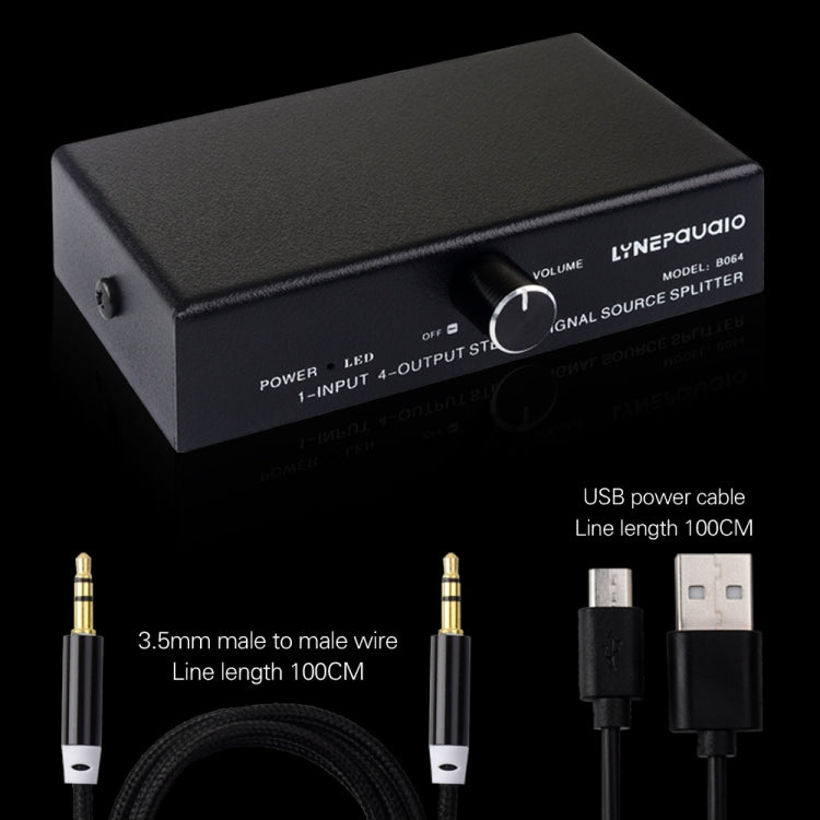 1 In 4 Out Audio Frequency Signal Splitter Distribute Device, Non Consumption, 3.5mm Interface Output