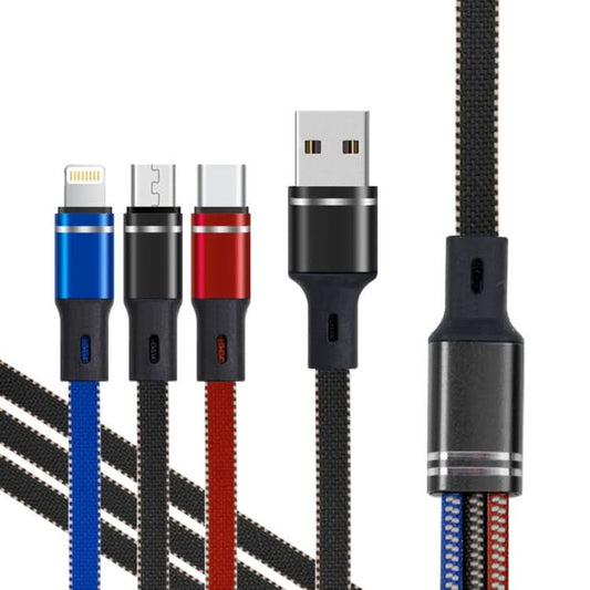 XJ-76 40W 5A 3 in 1 USB to 8 Pin + Type-C + Micro USB Super Flash Charging Cable, Length: 1.18m