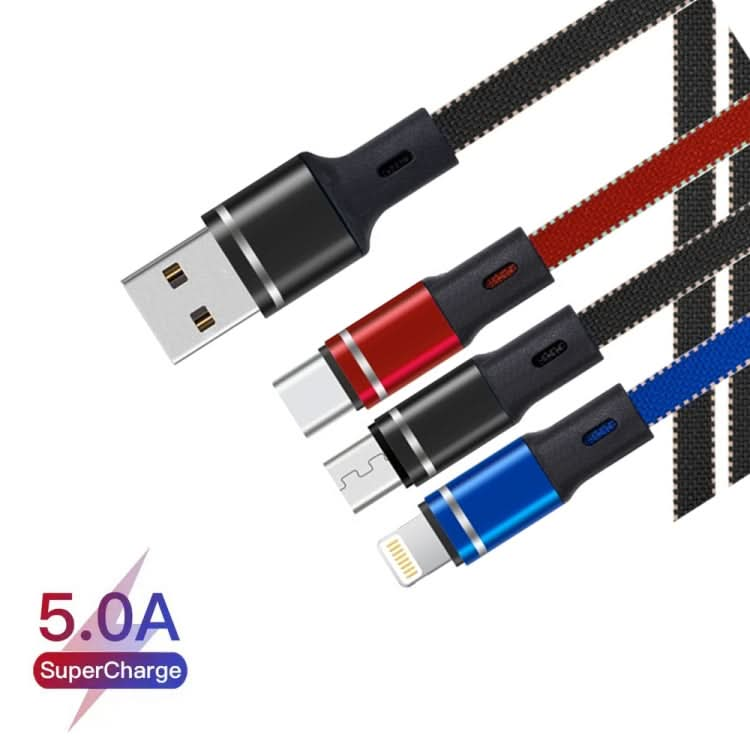 XJ-76 40W 5A 3 in 1 USB to 8 Pin + Type-C + Micro USB Super Flash Charging Cable, Length: 1.18m