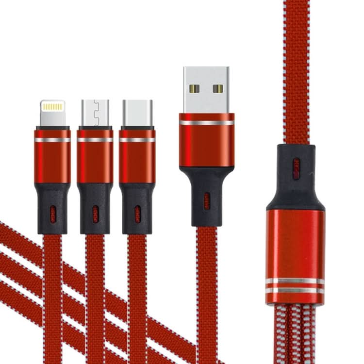 XJ-76 40W 5A 3 in 1 USB to 8 Pin + Type-C + Micro USB Super Flash Charging Cable, Length: 1.18m