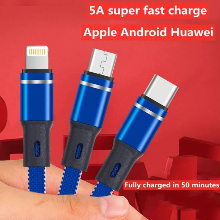 XJ-76 40W 5A 3 in 1 USB to 8 Pin + Type-C + Micro USB Super Flash Charging Cable, Length: 1.18m