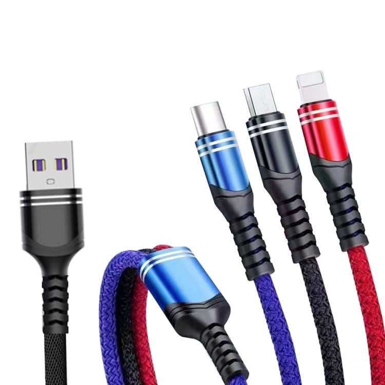 XJ-78 66W 6A 3 in 1 USB to 8 Pin + Type-C + Micro USB Super Flash Charging Cable, Length: 1.2m