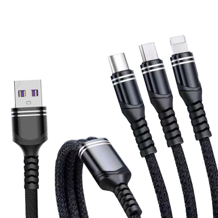 XJ-78 66W 6A 3 in 1 USB to 8 Pin + Type-C + Micro USB Super Flash Charging Cable, Length: 1.2m