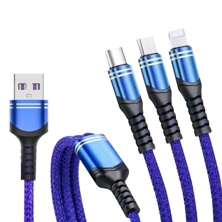 XJ-78 66W 6A 3 in 1 USB to 8 Pin + Type-C + Micro USB Super Flash Charging Cable, Length: 1.2m