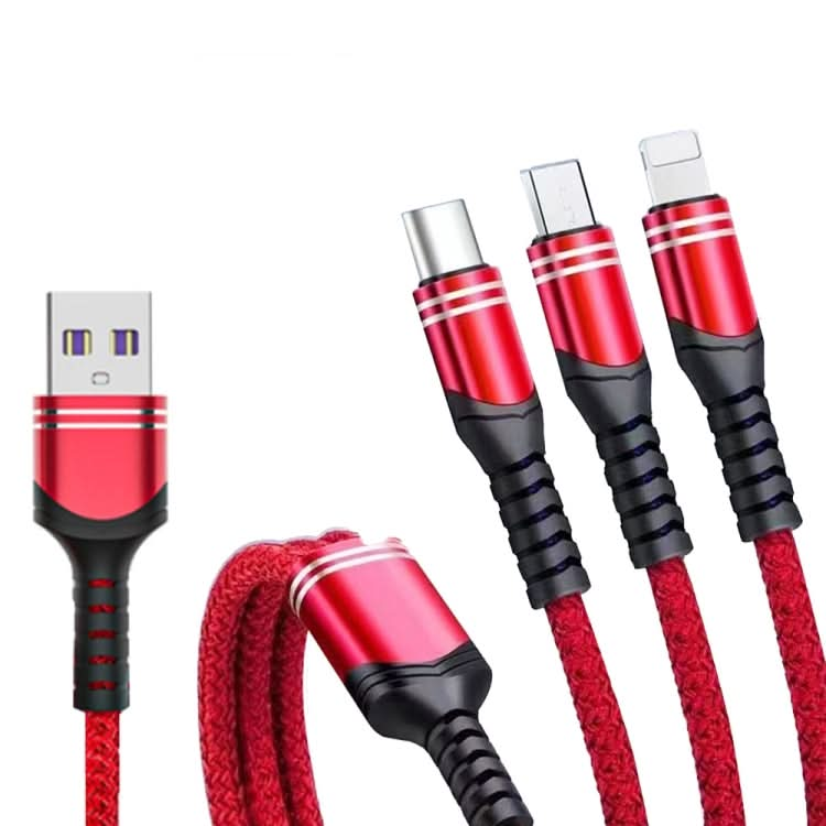 XJ-78 66W 6A 3 in 1 USB to 8 Pin + Type-C + Micro USB Super Flash Charging Cable, Length: 1.2m