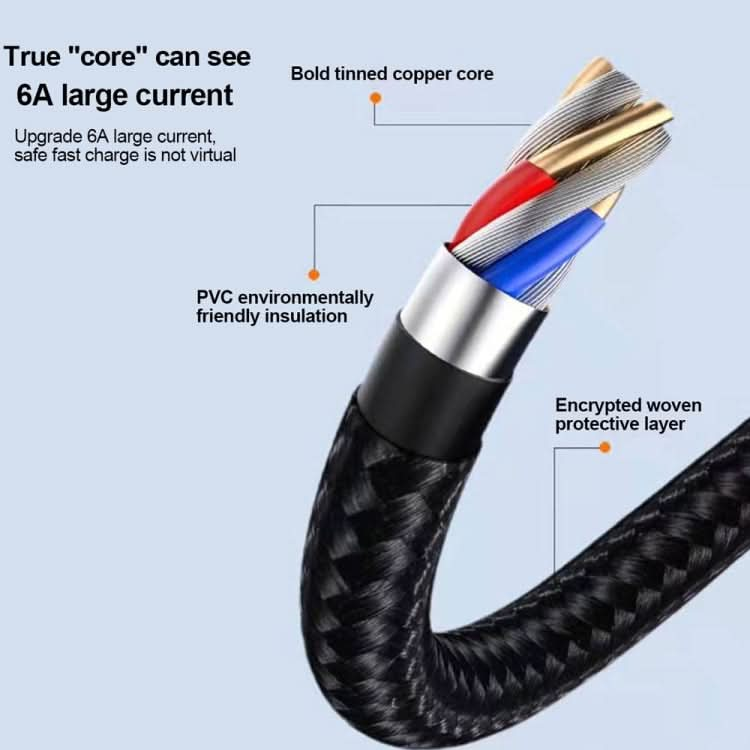 XJ-78 66W 6A 3 in 1 USB to 8 Pin + Type-C + Micro USB Super Flash Charging Cable, Length: 1.2m