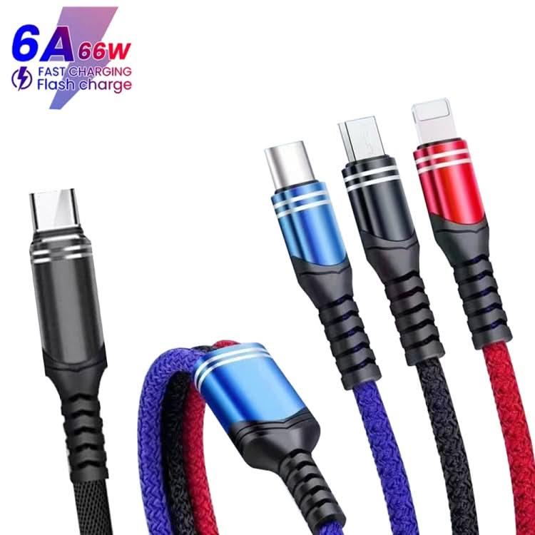 XJ-79 66W 6A 3 in 1 Type-C to 8 Pin + Type-C + Micro USB Super Flash Charging Cable, Length: 1.2m