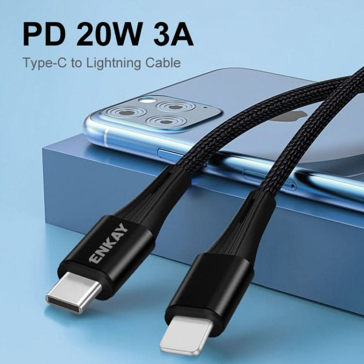 ENKAY PD 20W 3A USB-C / Type-C to 8 Pin Fast Charging Nylon Braided Data Cable