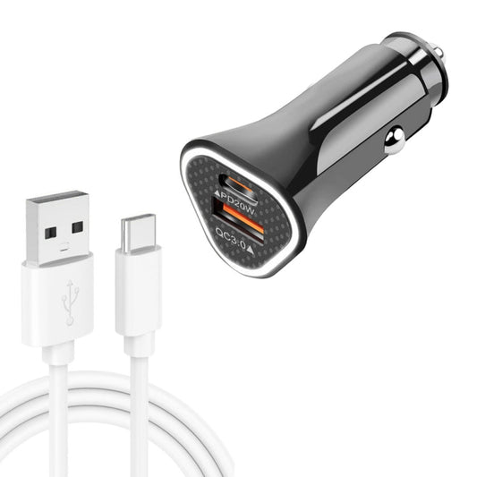 TE-P23 38W PD 20W USB-C / Type-C + QC3. 0 USB Triangle Car Charger + USB to USB-C / Type-C Data Cable, Length: 1m ÎҵÄÉ̵ê