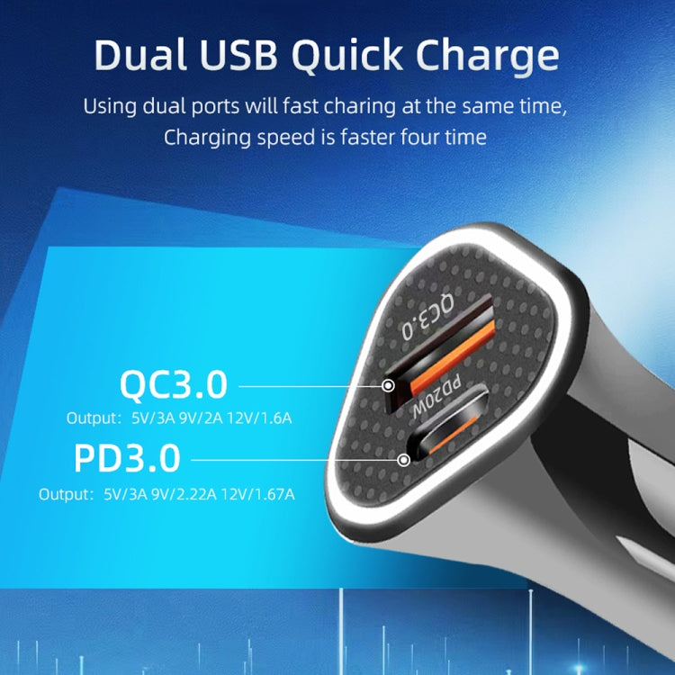 TE-P23 38W PD 20W USB-C / Type-C + QC3. 0 USB Triangle Car Charger + USB to USB-C / Type-C Data Cable, Length: 1m