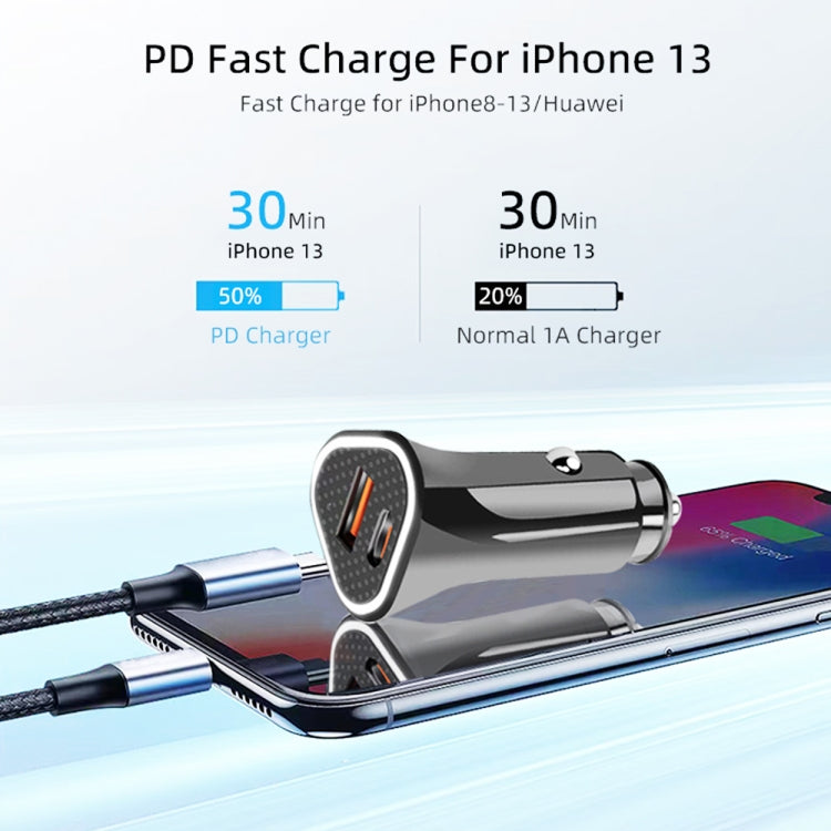 TE-P23 38W PD 20W USB-C / Type-C + QC3. 0 USB Triangle Car Charger + USB to USB-C / Type-C Data Cable, Length: 1m