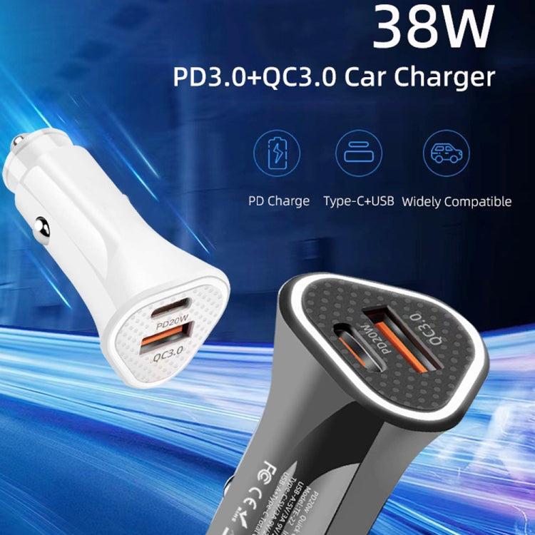 TE-P23 38W PD 20W USB-C / Type-C + QC3. 0 USB Triangle Car Charger + USB to USB-C / Type-C Data Cable, Length: 1m