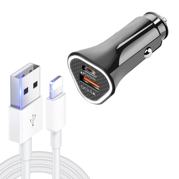 TE-P23 38W PD 20W USB-C / Type-C + QC3. 0 USB Triangle Car Charger + USB to 8 Pin Data Cable, Length: 1m