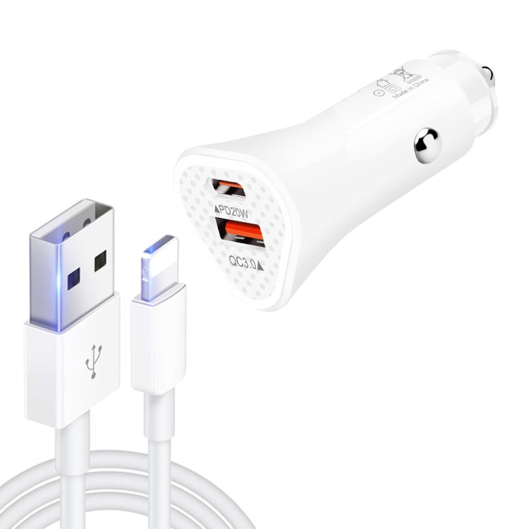 TE-P23 38W PD 20W USB-C / Type-C + QC3. 0 USB Triangle Car Charger + USB to 8 Pin Data Cable, Length: 1m