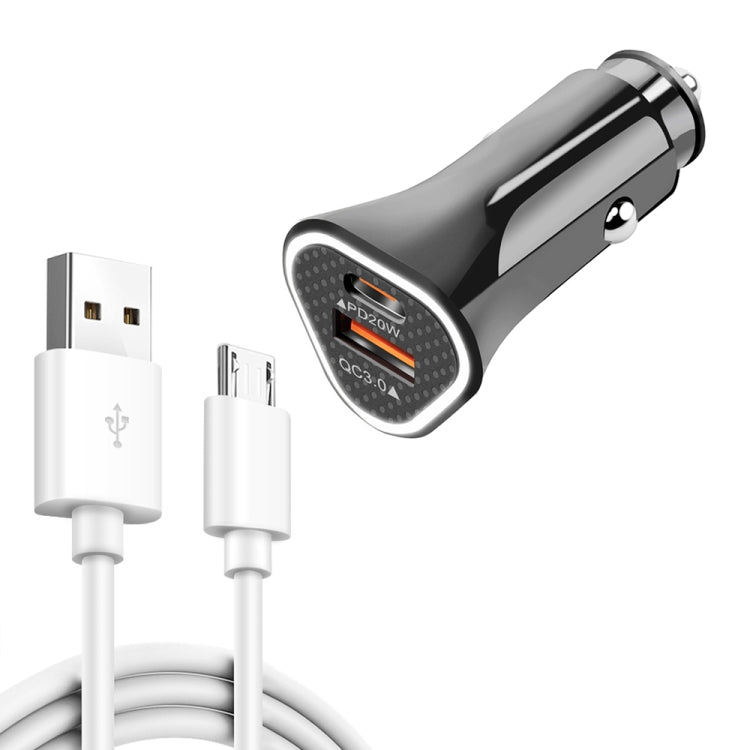 TE-P23 38W PD 20W USB-C / Type-C + QC3. 0 USB Triangle Car Charger + USB to Micro USB Data Cable, Length: 1m ÎҵÄÉ̵ê