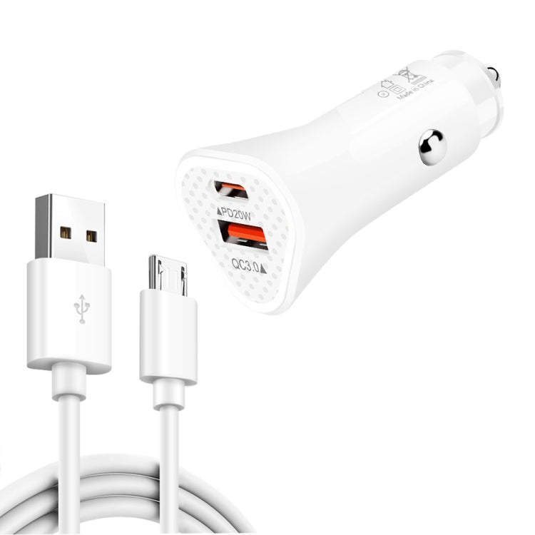 TE-P23 38W PD 20W USB-C / Type-C + QC3. 0 USB Triangle Car Charger + USB to Micro USB Data Cable, Length: 1m