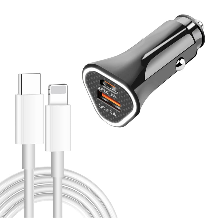 TE-P23 38W PD USB-C / Type-C + QC3. 0 USB Triangle Car Charger + USB-C / Type-C to 8 Pin Data Cable, Length: 1m