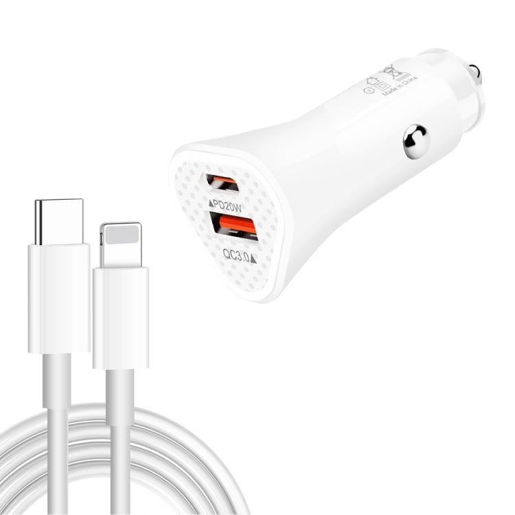 TE-P23 38W PD USB-C / Type-C + QC3. 0 USB Triangle Car Charger + USB-C / Type-C to 8 Pin Data Cable, Length: 1m