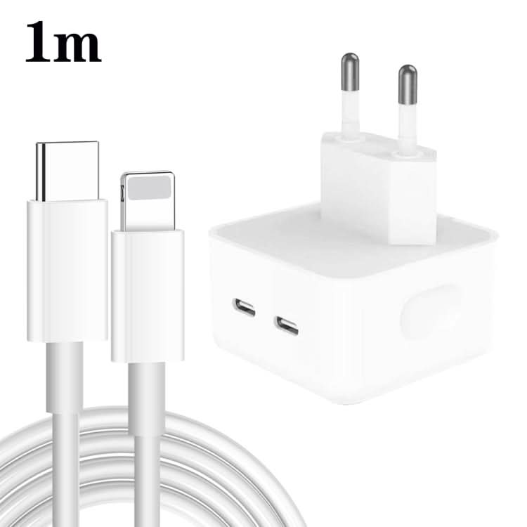 PD 35W Dual USB-C / Type-C Ports Charger with Type-C to 8 Pin Data Cable, EU Plug