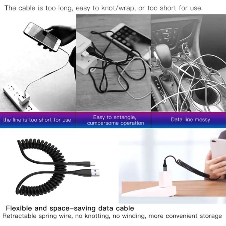 1.5m Spring Telescopic Mobile Phone Fast Charging Data Cable