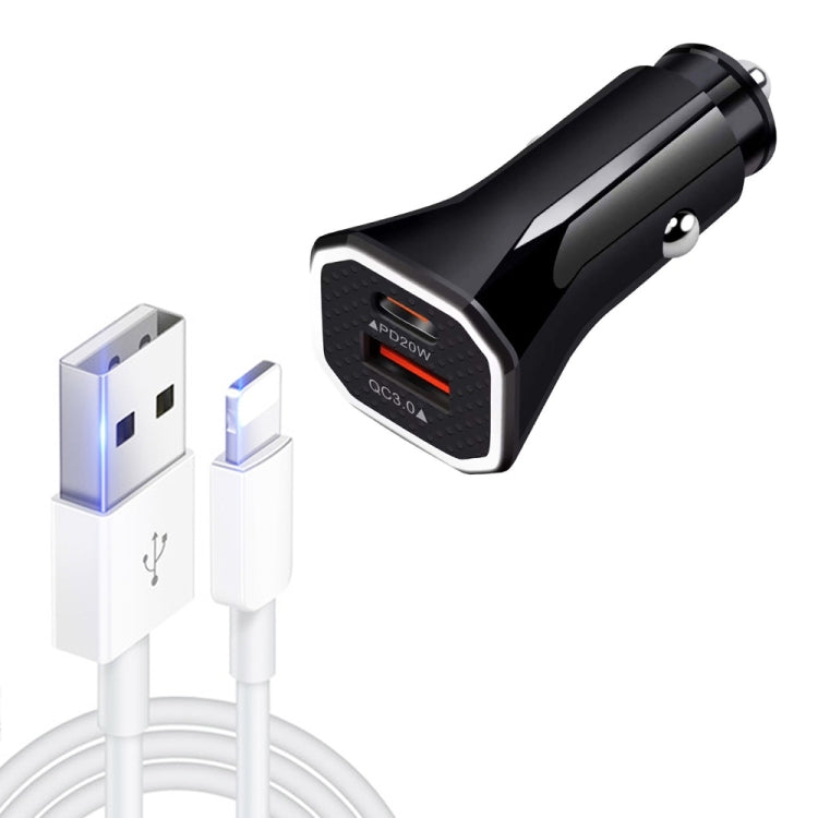 TE-P22 38W PD USB-C / Type-C + QC3. 0 USB Car Charger with 1m USB to 8 Pin Data Cable