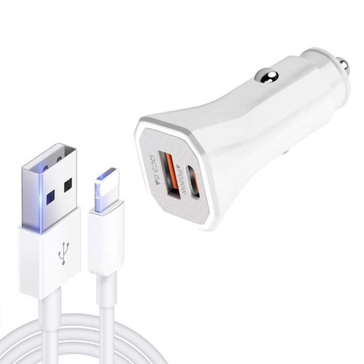 TE-P22 38W PD USB-C / Type-C + QC3. 0 USB Car Charger with 1m USB to 8 Pin Data Cable