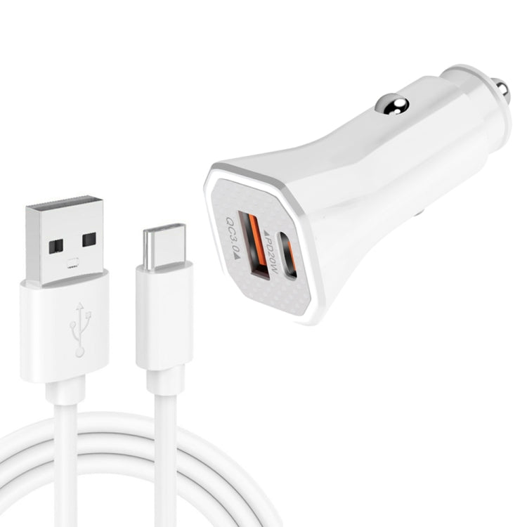 TE-P22 38W PD USB-C / Type-C + QC3. 0 USB Car Charger with 1m USB to USB-C / Type-C Data Cable