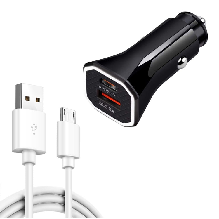 TE-P22 38W PD USB-C / Type-C + QC3. 0 USB Car Charger with 1m USB to Micro USB Data Cable