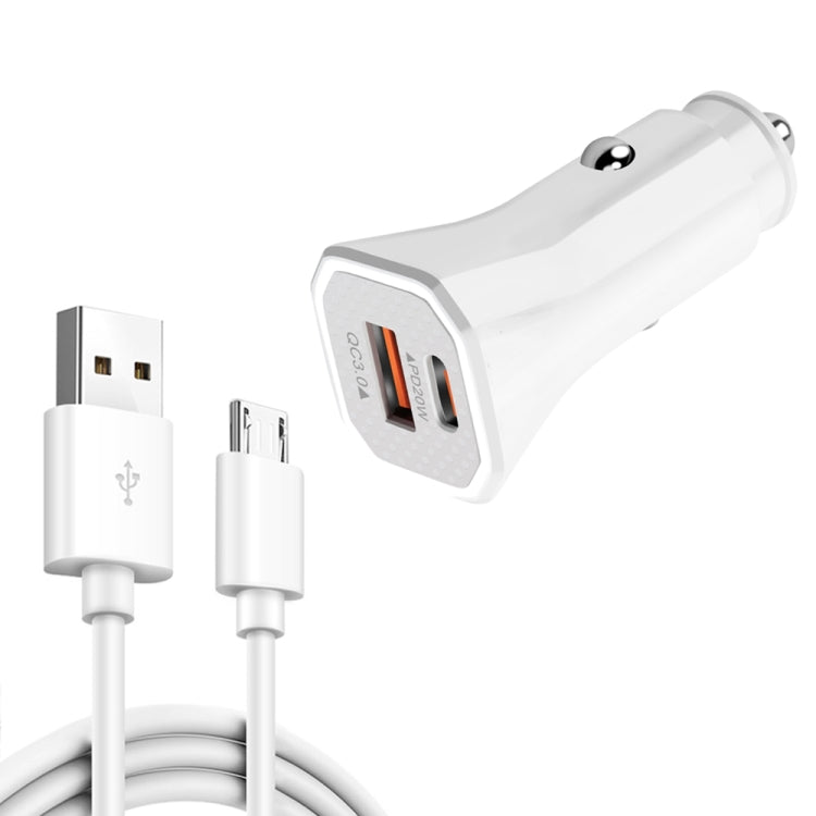 TE-P22 38W PD USB-C / Type-C + QC3. 0 USB Car Charger with 1m USB to Micro USB Data Cable