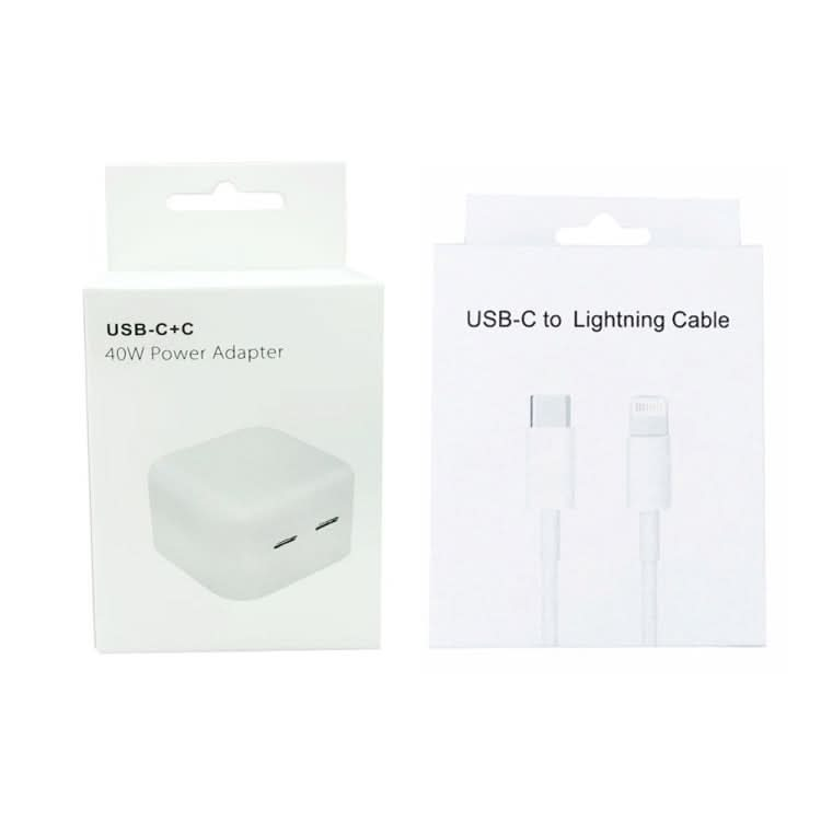 SDC-40W Dual PD USB-C / Type-C Ports Charger with Type-C to 8 Pin Data Cable, US Plug