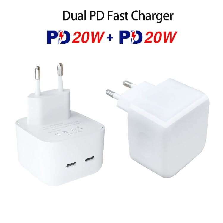 SDC-40W Dual PD USB-C / Type-C Ports Charger with Type-C to 8 Pin Data Cable, EU Plug