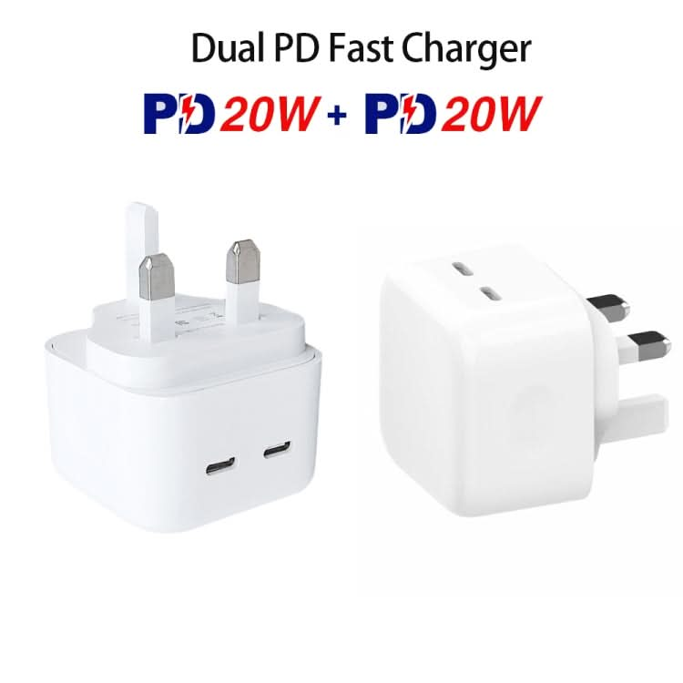 SDC-40W Dual PD USB-C / Type-C Ports Charger with Type-C to 8 Pin Data Cable, UK Plug