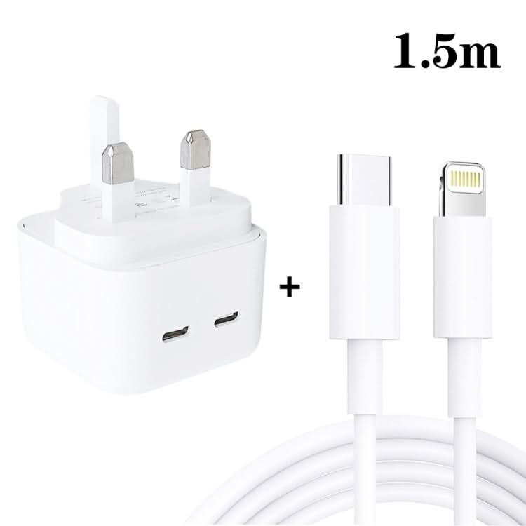 SDC-40W Dual PD USB-C / Type-C Ports Charger with Type-C to 8 Pin Data Cable, UK Plug