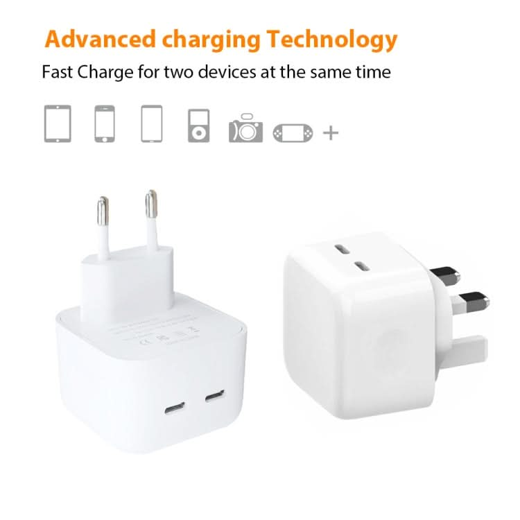 SDC-40W Dual PD USB-C / Type-C Ports Charger with Type-C to 8 Pin Data Cable, UK Plug