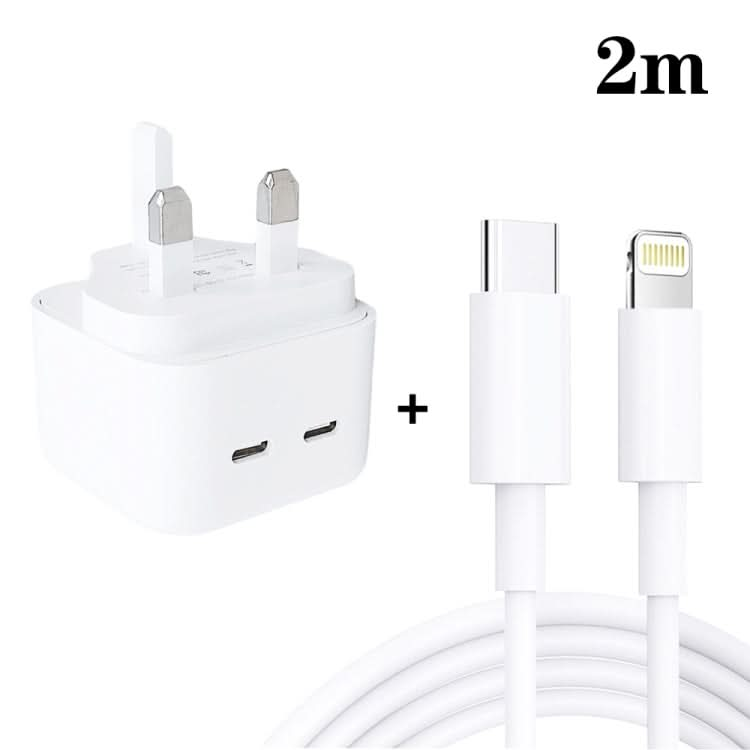 SDC-40W Dual PD USB-C / Type-C Ports Charger with Type-C to 8 Pin Data Cable, UK Plug