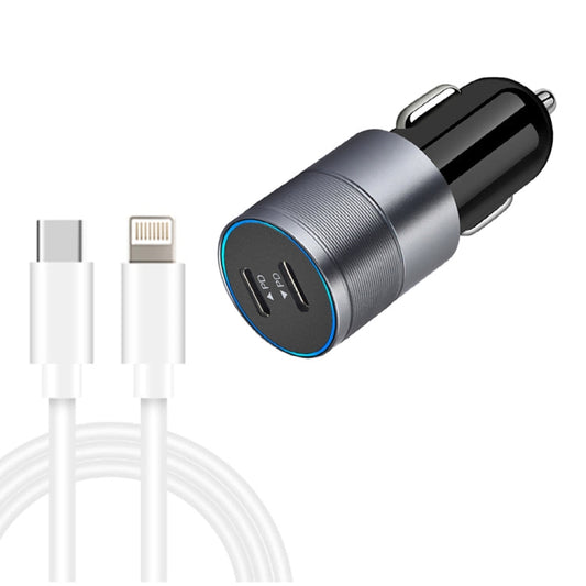 Dual PD 3.0 40W USB-C / Type-C Car Charger with 1m USB-C / Type-C to 8 Pin Data Cable