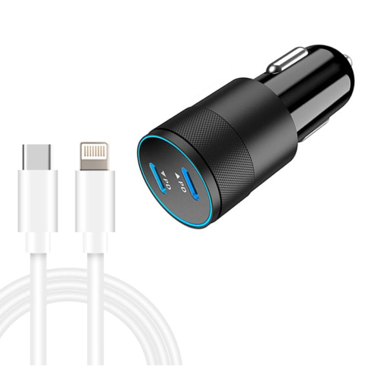 Dual PD 3.0 40W USB-C / Type-C Car Charger with 1m USB-C / Type-C to 8 Pin Data Cable