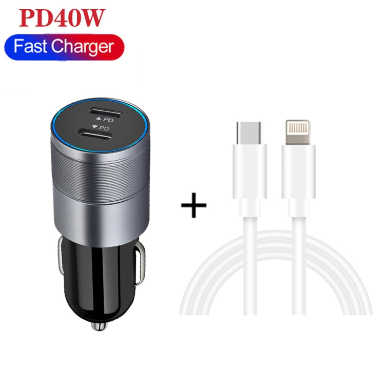 Dual PD 3.0 40W USB-C / Type-C Car Charger with 1m USB-C / Type-C to 8 Pin Data Cable