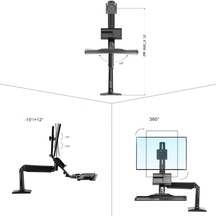 NORTH BAYOU NB35 Ergonomic 19-27 Inch Monitor Holder with Foldable Keyboard Tray Full Motion Sit-Stand Workstation