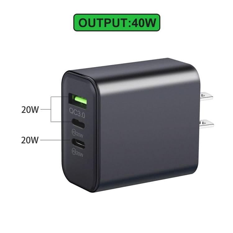 40W Dual PD + QC3.0 Ports Charger with Type-C to 8 Pin Data Cable